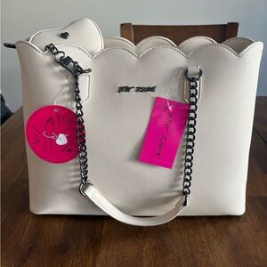Betsey Johnson Scalloped Cream Tote Bag with Coin Purse